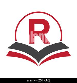 Bildungslogo auf Buchstabe R mit Buchsymbol für die Logovorlage für Akademie und Abschluss Stock Vektor