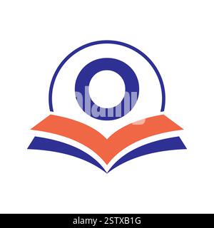 Bildungslogo auf dem Buchstaben O mit Buchsymbol für das Design der Logovorlage für Akademie und Abschluss Stock Vektor