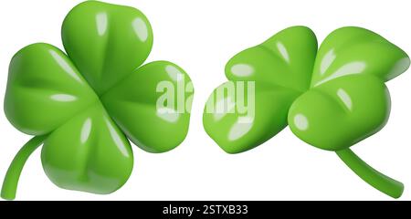 Vier Blätter Lucky Klee 3D Vektor Illustrationen isoliert auf weißem Hintergrund Stock Vektor