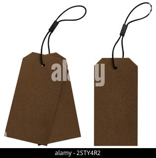 Leeres Bekleidungsetikett oder Preisanhänger am isolierten Set Stockfoto