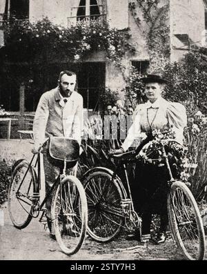 Porträt von Marie (1867-1934) und Pierre (1859-1906) Curie - Historisches Dokument, Fotograf unbekannt Stockfoto