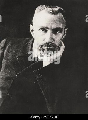 Porträt von Pierre Curie (1859–1906) französischer Chemiker, Ehemann von Marie Curie - Historisches Dokument, Fotograf unbekannt Stockfoto