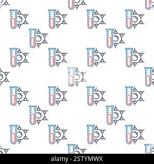 Chemie-Teströhrchen und chemische Formel Vektor medizinische Analyse Konzept lineares nahtloses Muster Stock Vektor