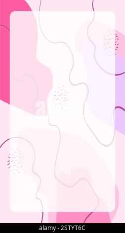 Abstrakter kindlicher rosafarbener Story-Hintergrund mit welligen Linien und Formen. Stock Vektor