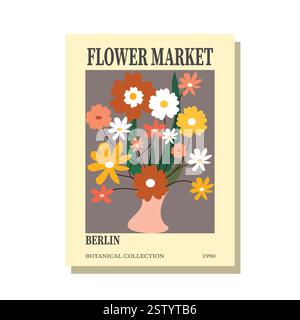 Blumenmarkt Frühling Hintergrund Blumenkollektion Vintage Stock Vektor