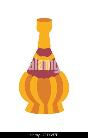 Chianti-Wein in traditioneller Flasche. Getränke und Essen. Italienische Weinbereitung. Symbole und isolierte Vektorillustration auf weißem Hintergrund. Stock Vektor