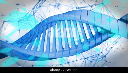 Bild des dna-Strangs und der Datenverarbeitung auf weißem Hintergrund Stockfoto