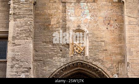 Architektonisches Merkmal im gotischen Stil des Papstpalais in Avignon, Frankreich Stockfoto
