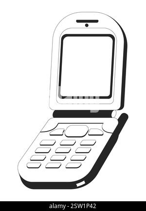Vintage-Klapptelefon mit schwarzem und weißem 2D-Zeilenobjekt mit leerem Bildschirm Stock Vektor