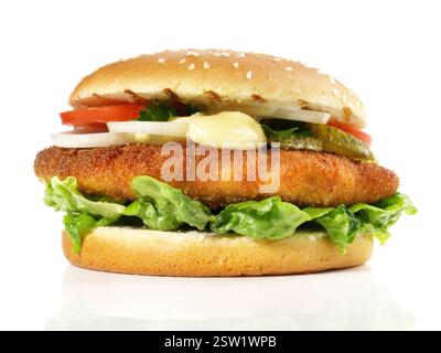 Fish Burger - Hamburger auf weißem Hintergrund Stockfoto