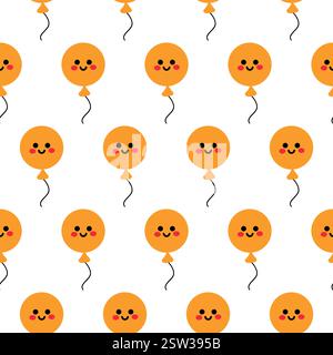 Muster lächelnder gelber Ballons mit schwarzen Strings auf weißem Hintergrund Stock Vektor