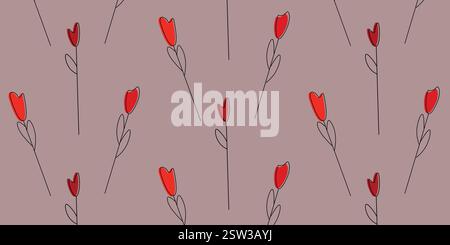 Rote Tulpenzeichnungen auf weichem Mauve Hintergrund Stock Vektor