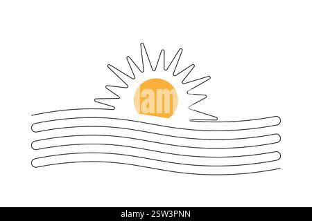 Durchgehende Sunset One Line Art Zeichnung mit Umrissvektor Illustration und minimalistischem Design. Stock Vektor
