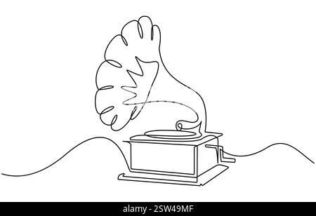 Grammophon-Zeichnung mit einer Linie Stock Vektor