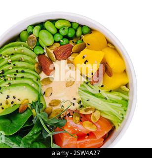 Hawaiianische Poke Bowl mit Lachs und Avocado Stockfoto