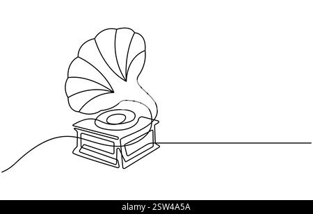 Grammophon-Zeichnung mit einer Linie Stock Vektor