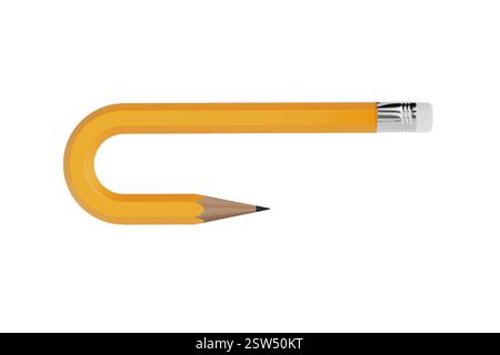 Kreative Idee und Vorstellungskonzept. Gelber Biegestift auf weißem Hintergrund. 3D-Rendering Stockfoto