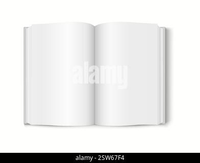Realistisches 3D-Modell eines offenen Buches mit leeren Seiten, ideal für die Präsentation von Buchinhalten. Stock Vektor