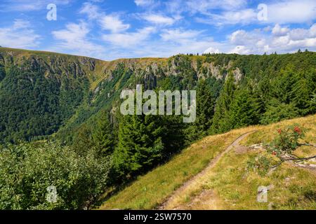 Berge in der Nähe von Le Hohneck in den Vogesen, sonniger Tag im Sommer, blauer Himmel Stosswihr Frankreich Stockfoto