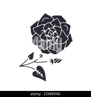 Handgezeichnete schwarze Silhouette der Rosenblume Stock Vektor
