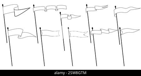 Retro-Wimpel-Flaggen, Banner-Anhänger und winkende leere Schilder auf Fahnenmasten, Vektorsymbol. Sportcamp oder Universität und Varsity Royal Club Wimpelfahnen Stock Vektor