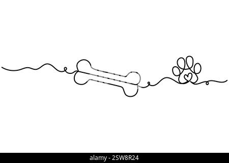 Durchgängiges Hundeknochen eine Linienzeichnung der Vektorumrandung Stock Vektor