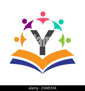 Initial Unity Logo auf Buchstabe Y Konzept mit Buch und Community Symbol. Teamwork, Team- und Gruppenlogo Stock Vektor
