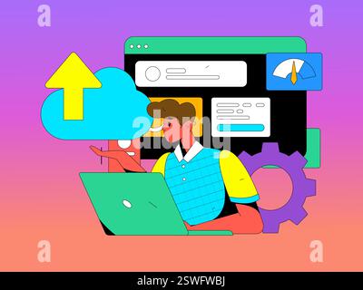 Business Collaboration Cloud Computing flache Vektorkonzepte Operation handgezeichnete Illustration Stock Vektor