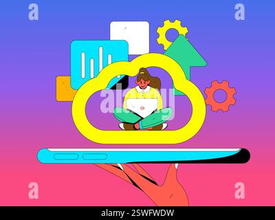 Business Collaboration Cloud Computing flache Vektorkonzepte Operation handgezeichnete Illustration Stock Vektor