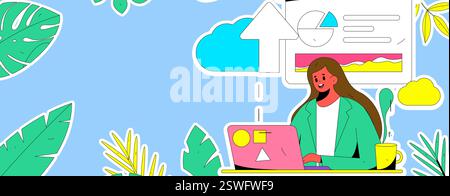Business Collaboration Cloud Computing flache Vektorkonzepte Operation handgezeichnete Illustration Stock Vektor