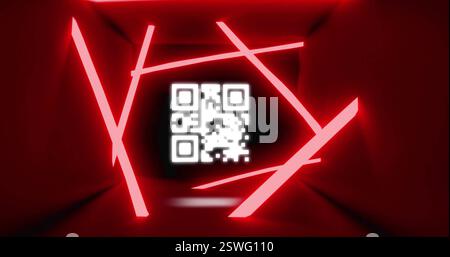 Bild des qr-Codes und der Leuchtspuren von Neonlicht Stockfoto