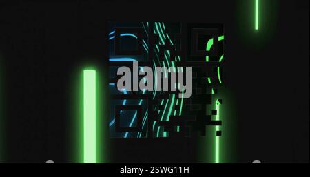 Bild des qr-Codes und der Leuchtspuren von Neonlicht Stockfoto