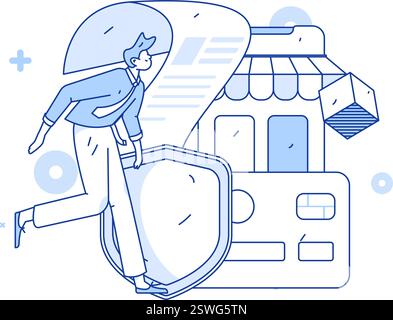 Online-Shopping Zahlung Sicherheit Zeichen flach Vektor Konzept Operation Hand gezeichnete Illustration Stock Vektor
