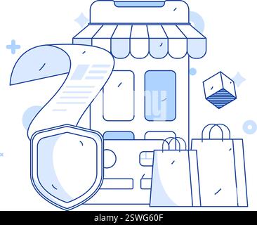 Online-Shopping Zahlung Sicherheit Zeichen flach Vektor Konzept Operation Hand gezeichnete Illustration Stock Vektor