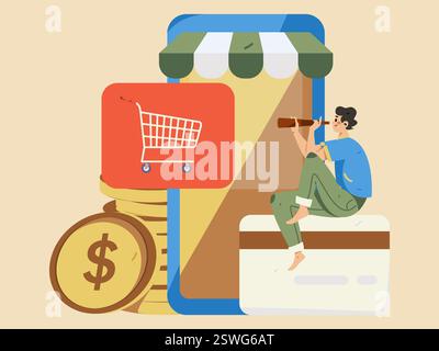 Online-Shopping Zahlung Sicherheit Zeichen flach Vektor Konzept Operation Hand gezeichnete Illustration Stock Vektor