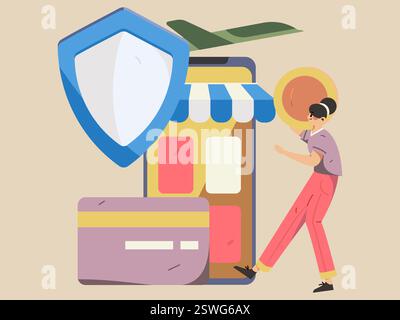 Online-Shopping Zahlung Sicherheit Zeichen flach Vektor Konzept Operation Hand gezeichnete Illustration Stock Vektor