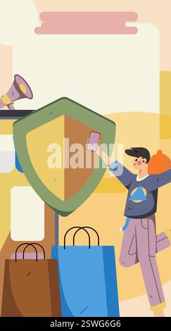 Online-Shopping Zahlung Sicherheit Zeichen flach Vektor Konzept Operation Hand gezeichnete Illustration Stock Vektor