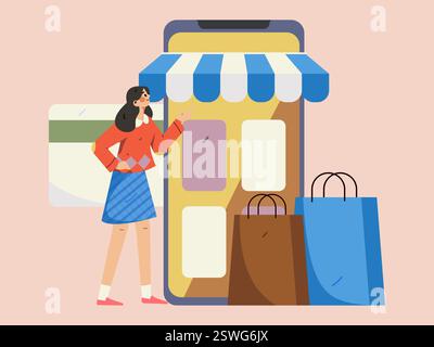 Online-Shopping Zahlung Sicherheit Zeichen flach Vektor Konzept Operation Hand gezeichnete Illustration Stock Vektor