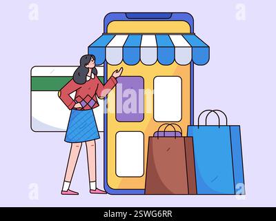 Online-Shopping Zahlung Sicherheit Zeichen flach Vektor Konzept Operation Hand gezeichnete Illustration Stock Vektor
