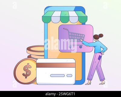 Online-Shopping Zahlung Sicherheit Zeichen flach Vektor Konzept Operation Hand gezeichnete Illustration Stock Vektor
