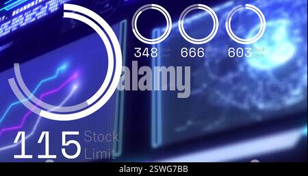 Bild der Datenverarbeitung und Diagramme über den Globus Stockfoto