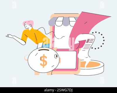 Online-Shopping Zahlung Sicherheit Zeichen flach Vektor Konzept Operation Hand gezeichnete Illustration Stock Vektor