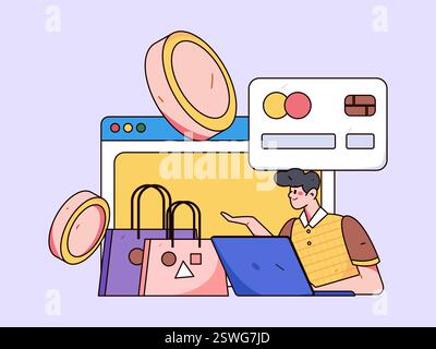 Online-Shopping Zahlung Sicherheit Zeichen flach Vektor Konzept Operation Hand gezeichnete Illustration Stock Vektor