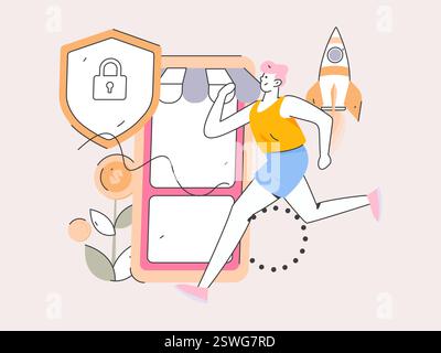 Online-Shopping Zahlung Sicherheit Zeichen flach Vektor Konzept Operation Hand gezeichnete Illustration Stock Vektor