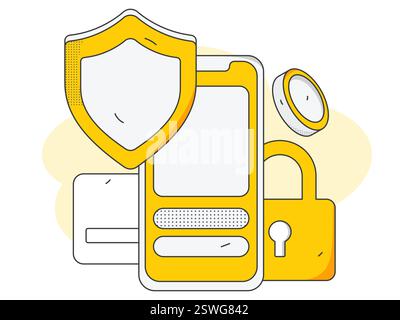 Online-Shopping Zahlung Sicherheit Zeichen flach Vektor Konzept Operation Hand gezeichnete Illustration Stock Vektor