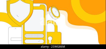 Online-Shopping Zahlung Sicherheit Zeichen flach Vektor Konzept Operation Hand gezeichnete Illustration Stock Vektor