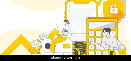 Online-Shopping Zahlung Sicherheit Zeichen flach Vektor Konzept Operation Hand gezeichnete Illustration Stock Vektor