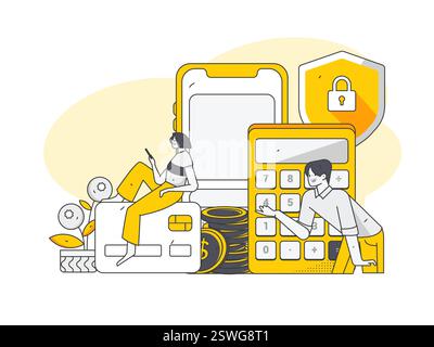 Online-Shopping Zahlung Sicherheit Zeichen flach Vektor Konzept Operation Hand gezeichnete Illustration Stock Vektor