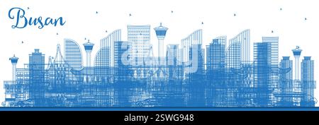 Skizzieren Sie Busan Südkorea City Skyline mit blauen Gebäuden. Vektorgrafik. Stock Vektor