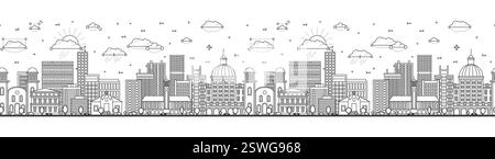 Nahtloses Muster mit der Skyline der Stadt Luanda Angola mit modernen und historischen Gebäuden auf weiß. Vektorabbildung. Luanda Stadtbild. Stock Vektor